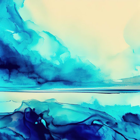 beautiful coast and blue sky copyspace ink and water style with Generative AI.の素材