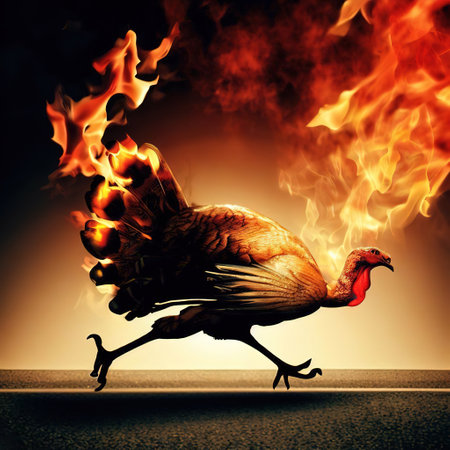 Running the Burning Turkey in Thanksgiving Day with AIの素材