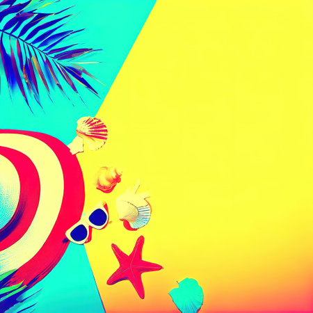 beach summer theme, copy space pop art with AIの素材
