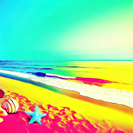 beach summer theme, copy space pop art with AIの素材