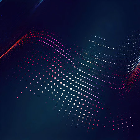 Abstract blue and red dynamic wavy line dotted texture ,Dark blue background with copy space with AIの素材