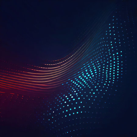 Abstract blue and red dynamic wavy line dotted texture ,Dark blue background with copy space with AIの素材