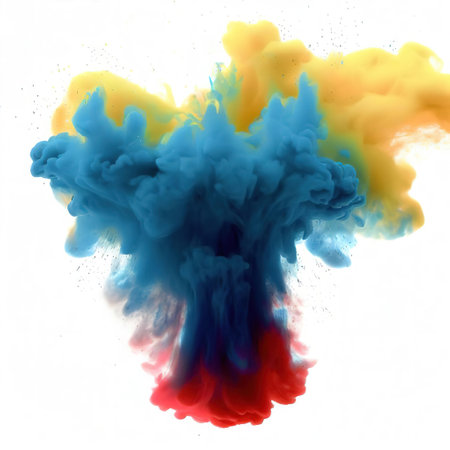 Colorful Burst - Multiple colorful smoke powder explosion fluid ink particles slow motion with AI.の素材