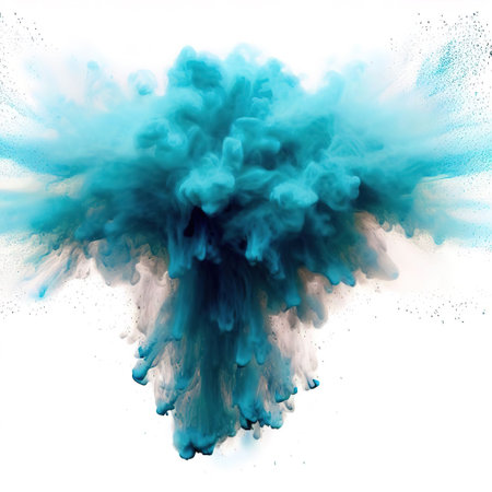Blue Cyan Color Burst - Multiple colorful smoke powder explosion fluid ink particles slow motion with AI.の素材
