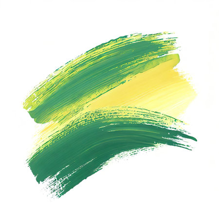 Green and yellow brush stroke and texture. Grunge vector abstract hand - painted element. Underline and border design with AI.の素材