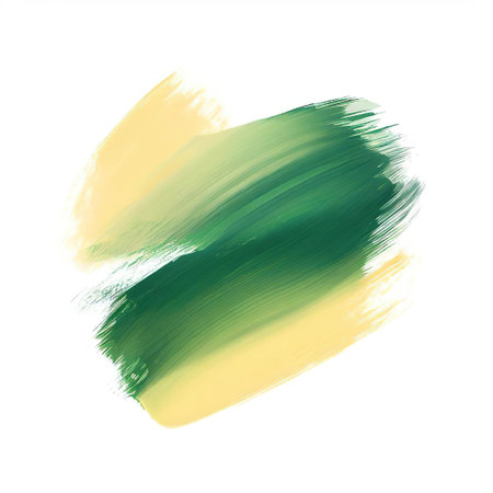 Green and yellow brush stroke and texture. Grunge vector abstract hand - painted element. Underline and border design with AI.の素材