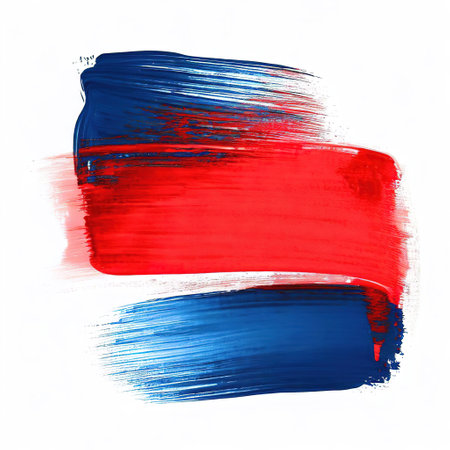 Red and blue brush stroke and texture. Grunge vector abstract hand - painted element. Underline and border design with AI.の素材