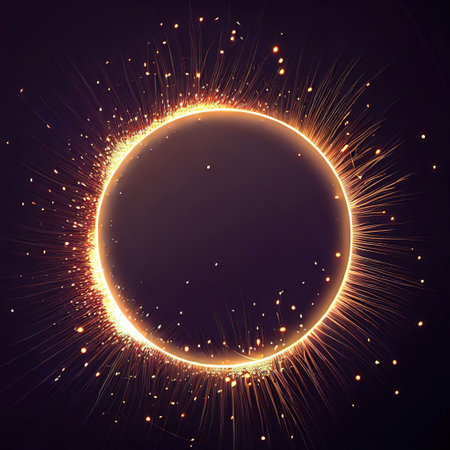 Abstract design Sparks are flying,round frame with text for banner, flyer, poster, advertisement with AI.の素材