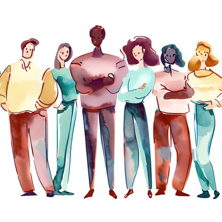 Group of abstract diverse people. standing, hugging with AI.の素材