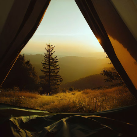 the view from the tent in nature with AI.の素材