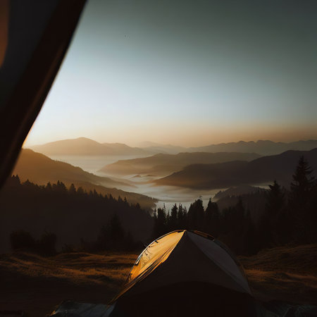 the view from the tent in nature with AI.の素材