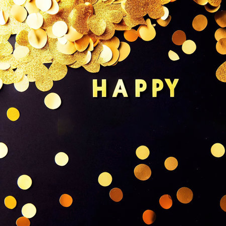 Happy new year card with golden confetti with Generative AI.の素材