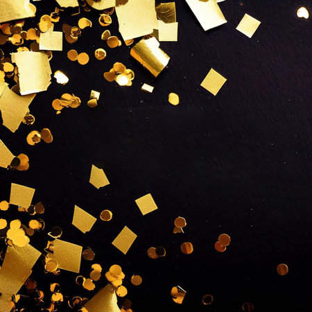 Happy new year card with golden confetti with Generative AI.の素材
