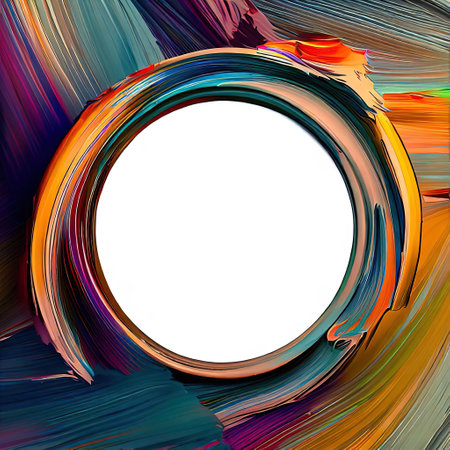 Abstract design of a round frame with oilpaint brush rainbow around it with Generative AI.の素材