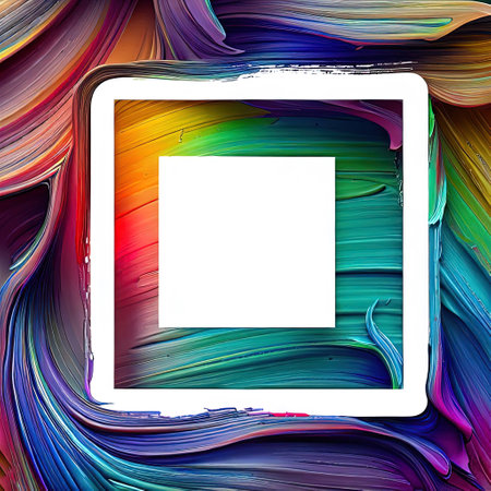 Abstract design of a round frame with oilpaint brush rainbow around it with Generative AI.の素材