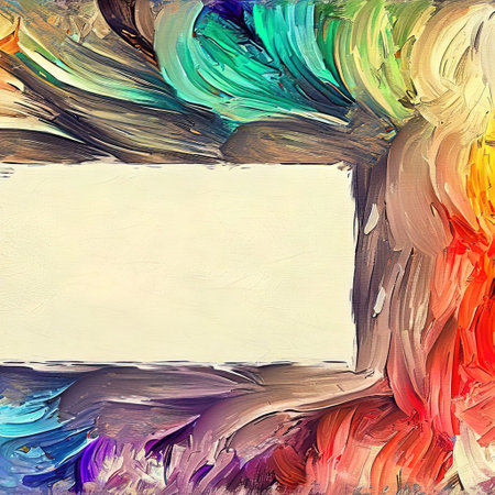 Abstract design of a round frame with oilpaint brush rainbow around it with Generative AI.の素材