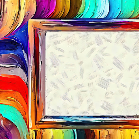 Abstract design of a round frame with oilpaint brush rainbow around it with Generative AI.の素材