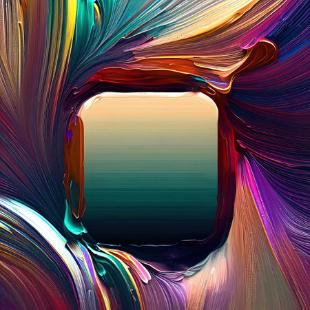 Abstract design of a round frame with oilpaint brush rainbow around it with Generative AI.の素材