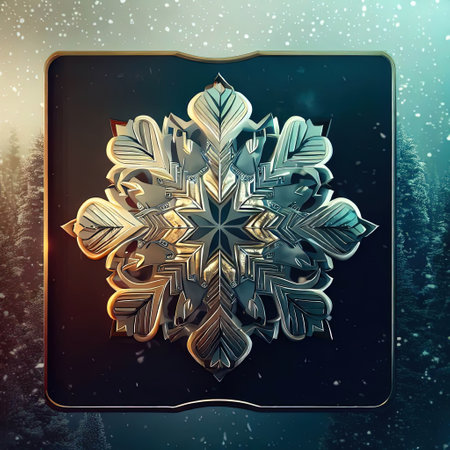 Abstract design of blank luxury frame with snowflake in forest around it with Generative AI.の素材
