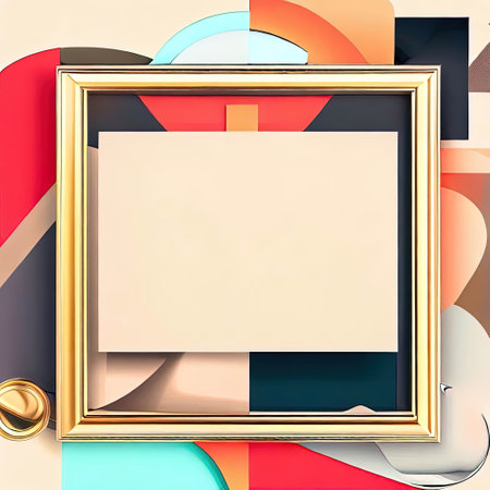 Abstract design of blank luxury frame with Modernist-style collages and visual elements around it with Generative AI.の素材
