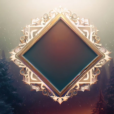 Abstract design of blank luxury frame with snowflake in forest around it with Generative AI.の素材