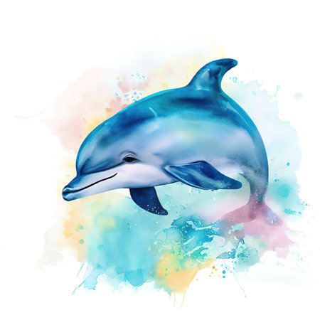 one dolphin with various watercolors with Generative AI.の素材