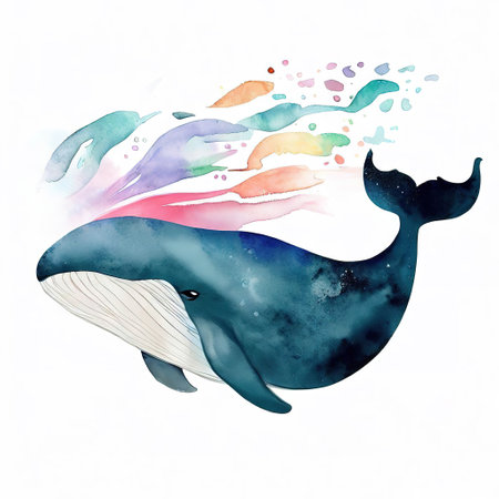 one whale with various watercolor with Generative AI.の素材