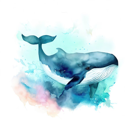 one whale with various watercolor with Generative AI.の素材