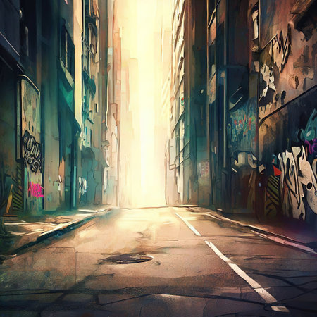 urban street in graffiti with Generative AI.の素材
