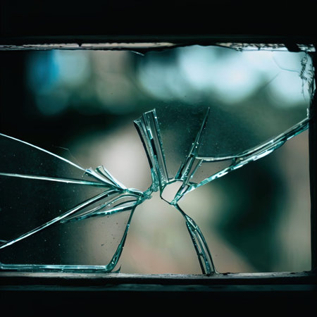 a broken glass in window frame with Generative AI.の素材