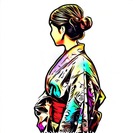 one kimono female in graffiti color style with Generative AI.の素材