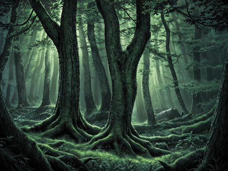 Amazing forest under moonlight with Generative AI.の素材