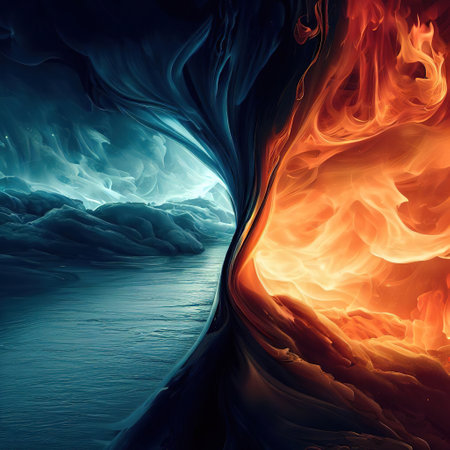 One side is fire, the other side is ice, the two sides meet and intertwine with Generative AI.の素材