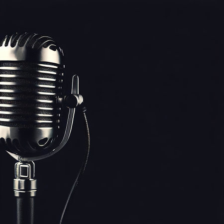 microphone in black background with Generative AI.の素材