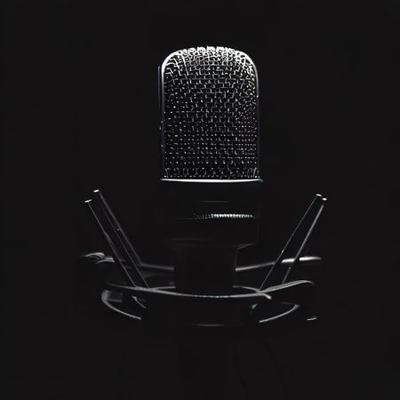 microphone in black background with Generative AI.の素材