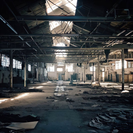 Interior of an abandoned textile factory with Generative AI.の素材
