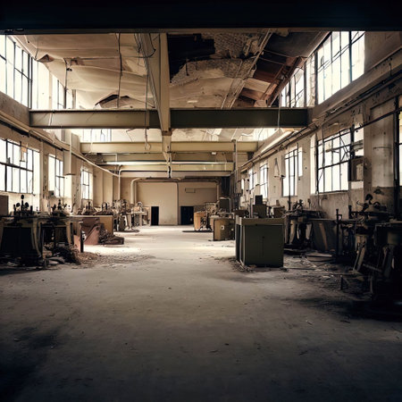 Interior of an abandoned textile factory with Generative AI.の素材