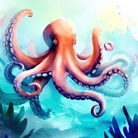 one octopus with various watercolor with Generative AI.の素材