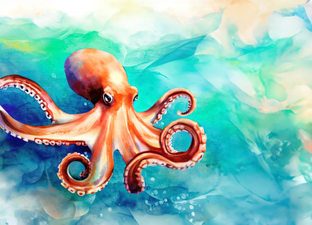 one octopus with various watercolor with Generative AI.の素材
