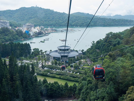 Nantou County, Taiwan - JUNE 11, 2023 : The Sun Moon Lake Rope way is a scenic gondola cable car service that connects Sun Moon Lake with the Formosa Aboriginal Culture Village.のeditorial素材