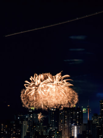 Fireworks in the city at night time.の写真素材