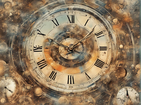 Abstract clocks fill space with Generative AI.の素材