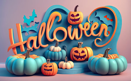 Halloween text shape like pumpkin with Generative AI.の素材