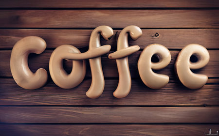 Coffee text in wooden background with Generative AI.の素材