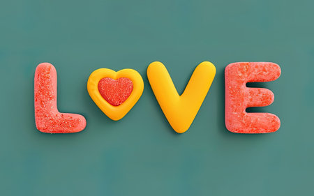 Love text with red heart with Generative AI.の素材