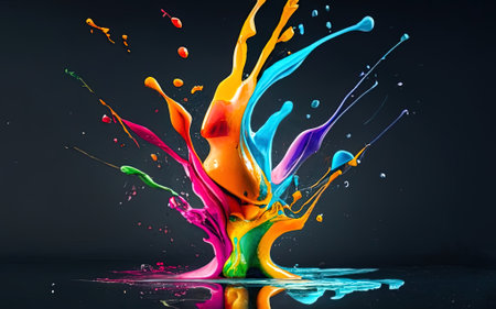 Colorful paint splashing on black background with Generative AI.の素材