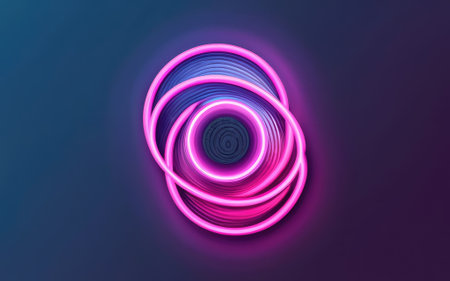 glowing neon color circles round curve shape with wavy dynamic lines with Generative AI.の素材