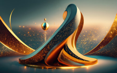 Luxury abstract gold curve background with glitter light effect decoration with Generative AI.の素材