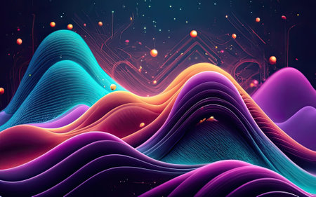 Abstract Waving Particle Technology Background Design with Generative AI.の素材