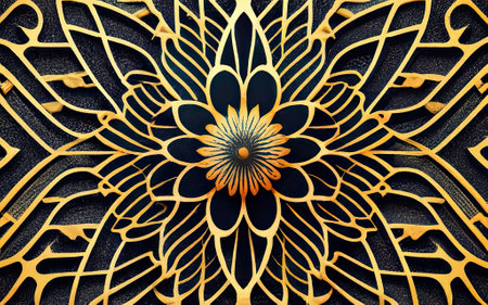 Golden lines pattern background with Generative AI.の素材